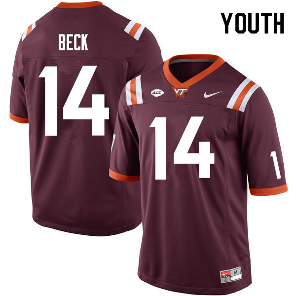 Youth #14 Cole Beck Virginia Tech Hokies College Football Jerseys Sale-Maroon